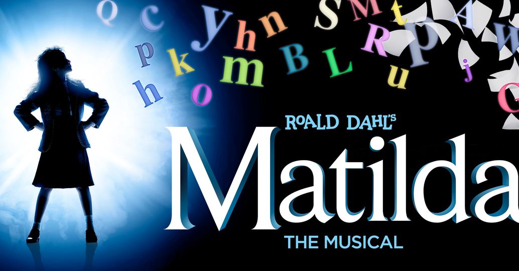 Roald Dahl's Matilda the Musical with letters scattered and a shadow looking up.